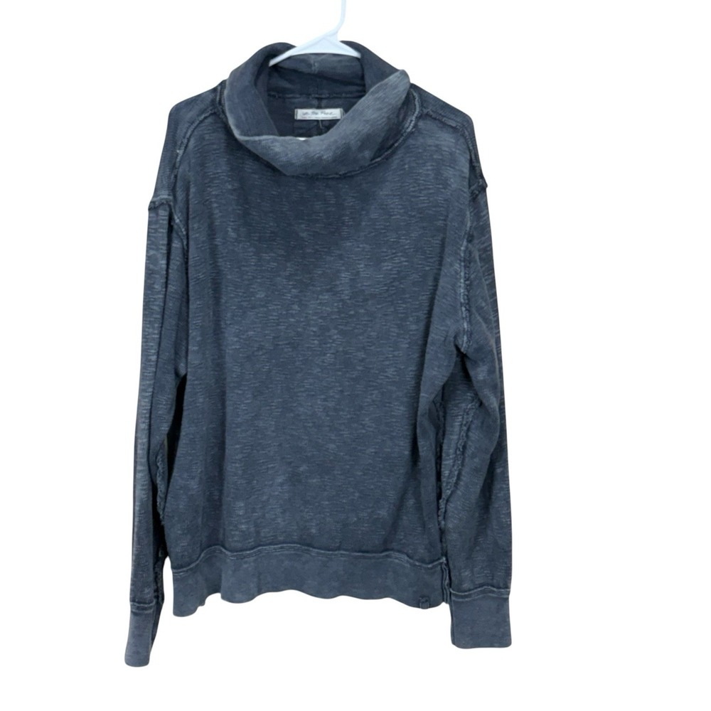 We The Free People Timmy Turtleneck Womens S‎ Gray Boxy Oversized Lagenlook Fray